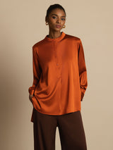 [Caramel] SilkSilky  Long Sleeve Stand Collar Blouse 001