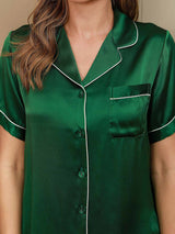 [Green] SilkSilky  Short Sleeve Lapel Collar Women's Pajamas 004