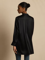 [Black] SilkSilky  Long Sleeve Stand Collar Blouse 002