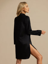[Black] SilkSilky  Long Sleeve Lapel Collar Nightshirt 002
