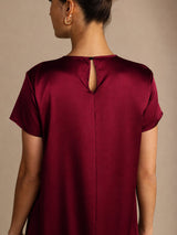 [Dark Red] SilkSilky  Short Sleeve Crew Neck Dress 003
