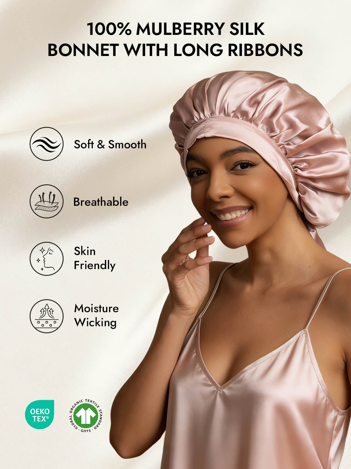 [Pink] SilkSilky  Pure Silk Sleep Cap 002