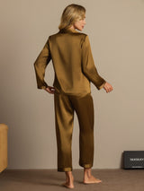 [Brown] SilkSilky  Long Sleeve Lapel Collar Women's Pajamas 002
