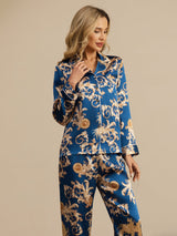 [Navy Dragon] SilkSilky  Long Sleeve Lapel Collar Women's Pajamas 005