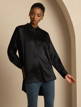 [Black] SilkSilky  Long Sleeve Stand Collar Blouse 005