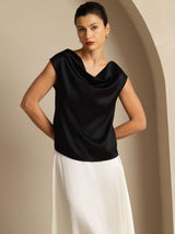 [Black] SilkSilky  Cap Sleeve Cowl Neck Women's T-Shirt 005