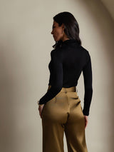 [Black] SilkSilky  Long Sleeve Turtle Neck Women's T-Shirt 002