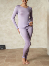 [Purple] SilkSilky  Silk Jersey Long Sleeve Round Neck Women's Long Johns 003