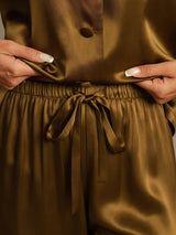 [Brown] SilkSilky  Long Sleeve Lapel Collar Women's Pajamas 007