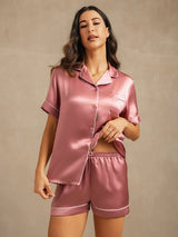 [Pale Mauve] SilkSilky  Short Sleeve Lapel Collar Women's Pajamas 004