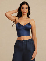 [Dark Blue] SilkSilky  Spaghetti Strap V Neck Camisole Top 001