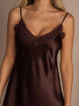 [Brown] SilkSilky  Spaghetti Strap V Neck Nightgown 004