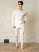 [White] SilkSilky  Silk Jersey Long Sleeve Round Neck Men's Long Johns 003