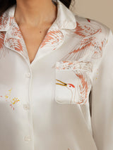 [White] SilkSilky  Long Sleeve Lapel Collar Women's Pajamas 005