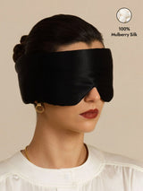 Black silk sleep eye mask with silent velcro closure, 100% mulberry silk