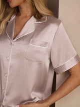 [Shadow Gray] SilkSilky  Short Sleeve Lapel Collar Women's Pajamas 004