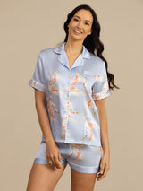 [Light Blue] SilkSilky  Short Sleeve Lapel Collar Women's Pajamas 001