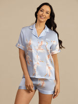 [Light Blue] SilkSilky  Short Sleeve Lapel Collar Women's Pajamas 001