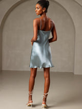 [Grayish Blue] SilkSilky  Spaghetti Strap Cowl Neck Nightgown 004