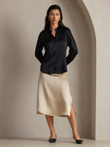 [Black] SilkSilky  Long Sleeve Lapel Collar Women's Shirt 006