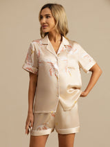 [Champagne] SilkSilky  Short Sleeve Lapel Collar Women's Pajamas 001