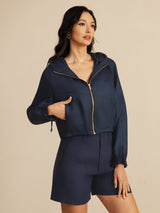 [Dark Blue] SilkSilky  Long Sleeve Hooded Women's Outerwear 003