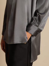 [Dark Gray] SilkSilky  Long Sleeve Stand Collar Blouse 005