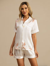 [White] SilkSilky  Short Sleeve Lapel Collar Women's Pajamas 004