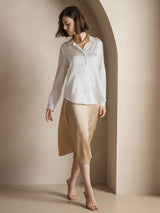 [White] SilkSilky  Long Sleeve Lapel Collar Women's Shirt 007