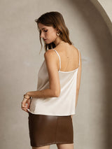 [Beige] SilkSilky  Spaghetti Strap Cowl Neck Camisole Top 002