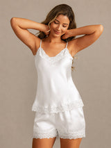 [White] SilkSilky  Spaghetti Strap V Neck Camisole Set 006