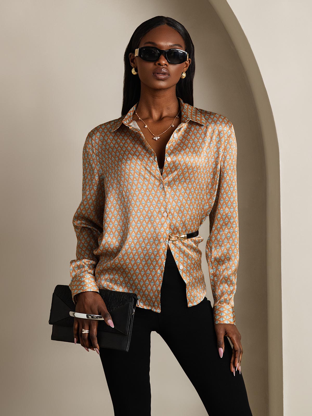 [Floral] SilkSilky  Long Sleeve Lapel Collar Women's Shirts 001