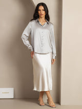 [Light Gray] SilkSilky  Long Sleeve Lapel Collar Women's Shirt 005