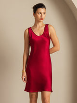 [Wine] SilkSilky  Sleeveless Scoop Neck Nightgown 007