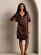 [Brown] SilkSilky  Half Sleeve V Neck Nightgown 005