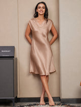 [Tuscany] SilkSilky  Cap Sleeve V Neck Dress 004