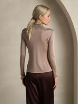 [Khaki] SilkSilky  Long Sleeve Turtle Neck Women's T-Shirt 002