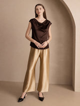 [Bitter Chocolate] SilkSilky  Cap Sleeve Cowl Neck Women's T-Shirt 004