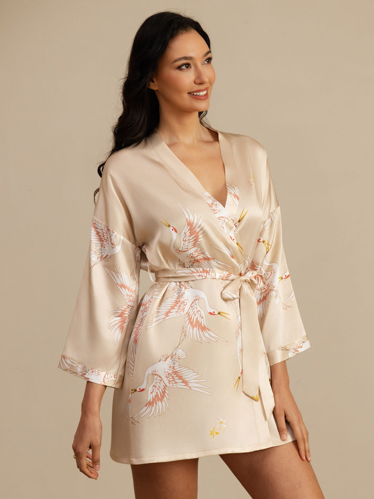[Champagne] SilkSilky  3/4 Sleeve Women's Robe 001