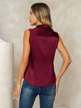 [Dark Red] SilkSilky  Sleeveless Lapel Collar Women's Shirt 002