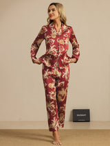 [Wine Dragon] SilkSilky  Long Sleeve Lapel Collar Women's Pajamas 006