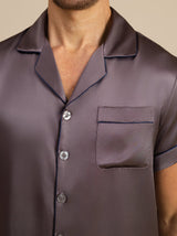 [Purple Gray] SilkSilky  Short Sleeve Lapel Collar Men's Pajamas 007