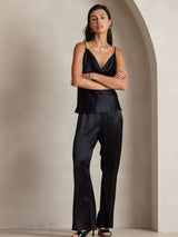 [Black] SilkSilky  Spaghetti Strap Cowl Neck Camisole Top 006