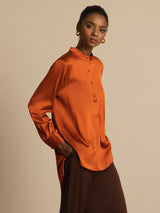[Caramel] SilkSilky  Long Sleeve Stand Collar Blouse 003