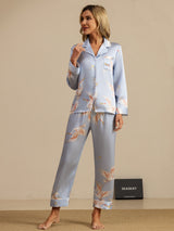[Light Blue] SilkSilky  Long Sleeve Lapel Collar Women's Pajamas 006