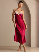 [Wine] SilkSilky  Spaghetti Strap V Neck Dress 001