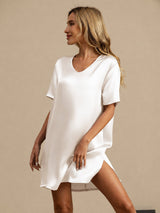 [White] SilkSilky  Half Sleeve V Neck Nightgown 004
