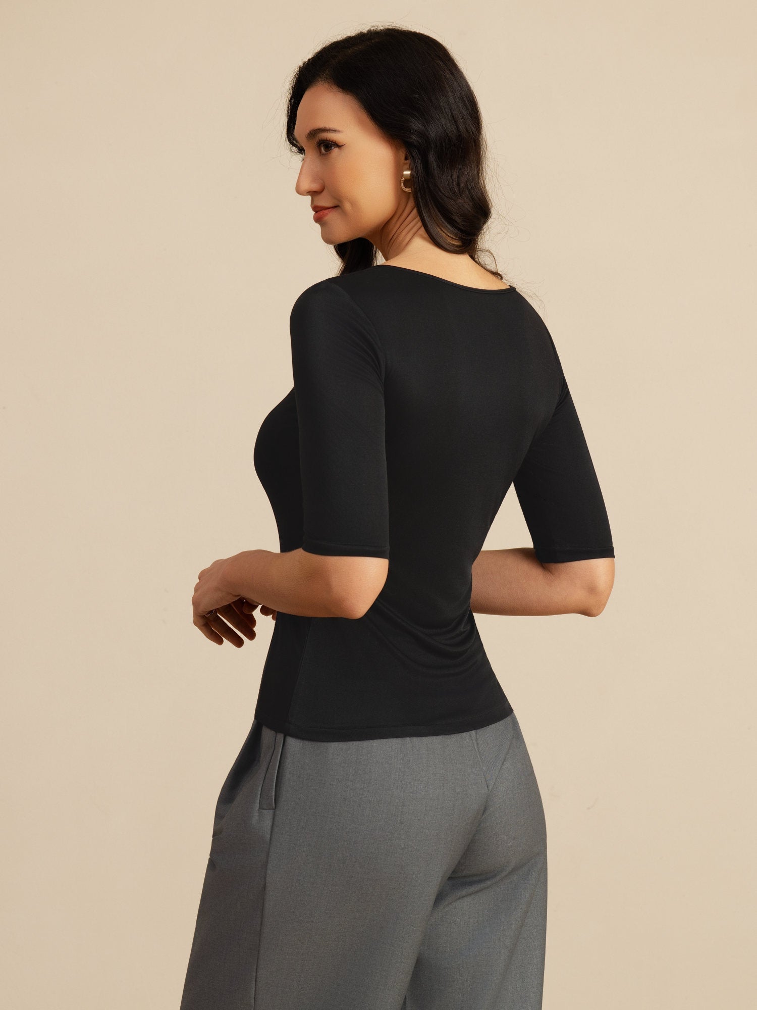 [Black] SilkSilky  Half Sleeve Women's T-Shirt 002