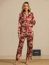 [Wine Dragon] SilkSilky  Long Sleeve Lapel Collar Women's Pajamas 001