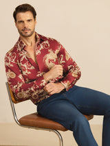 [Wine Dragon] SilkSilky Long Sleeve Lapel Collar Men's Shirt 006